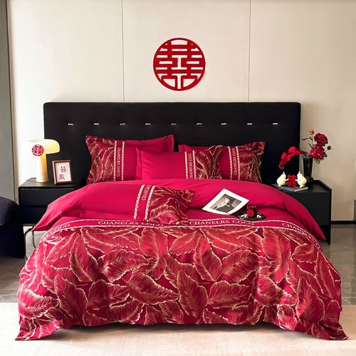 高档结婚四件套大红色婚房喜被床单新婚备婚被套纯棉婚庆床上用品 - 图2