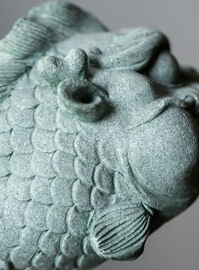 碌心  中式国潮逗兽记鱼龙装饰摆件 青砂石瑞兽桌面茶宠鱼缸造景