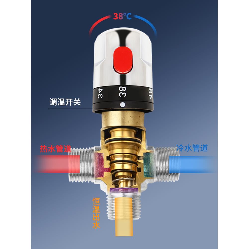 All-copper thermostatic pipe valve Xiaochubao solar electric water heater temperature control mixing valve temperature adjustment shampoo bed faucet