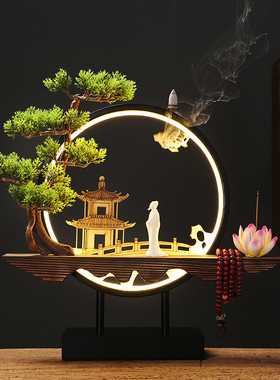 创意开业礼品新中式禅意摆件灯圈小夜灯家居装饰品客厅办公室桌面