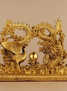 纯铜龙凤摆件一对龙凤戏珠龙凤呈祥家居客厅卧室摆件创意结婚礼品