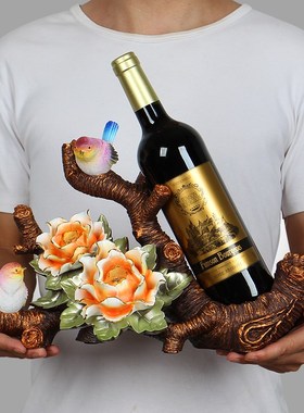 红酒架摆件欧式创意家用时尚花开富贵高脚酒柜装饰酒柜葡萄酒瓶架