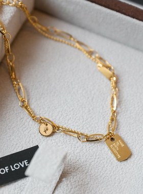 小众设计高级感镀18K金双层方牌金色人像手链女不掉色气质闺蜜