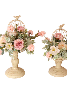 热销仿真花艺鸟笼摆件套装小清新北欧桌摆家居桌面装饰橱窗商场活