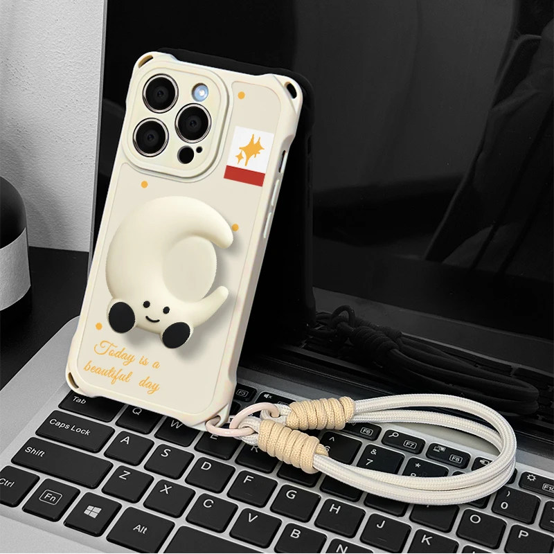 月亮星星支架四角挂绳新款适用苹果16pro手机壳iPhone17max小米15华为mate70pura80x200k60nova13荣耀Magic7,淘宝优惠券,粉丝福利购,淘宝优惠卷