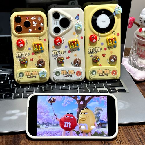 趣味M豆公仔支架新款适用苹果17Pro手机壳iPhone16max小米15华为mate80pura70k90nova14荣耀500x300一加ace6 - 图2