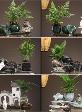 自动循环水鱼缸增氧过滤器鱼盆室内办公室微景观陶瓷招财流水摆件