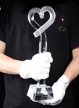 新款感动中国奖杯定制奉献水晶奖杯定做爱心奖杯慈善颁奖制作刻字