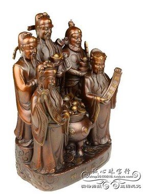 大号纯铜财神爷佛像黄铜五路财神聚宝盆铜像 财神像招财摆件