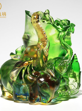 琉璃大象笔筒办公室老板桌摆件高档大气复古中国风送领导升职礼物