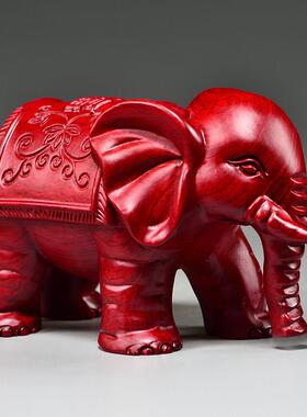 创意木质工艺品红色实木吸水象摆件 木制大象摆放客厅装饰