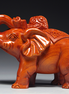 花梨木雕刻大象摆件o一对家居客厅电视柜实木象装饰工艺品乔迁送