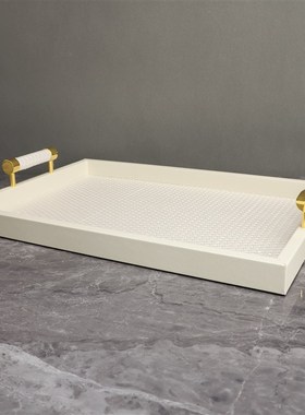 美式白色托盘果盘摆件样板房售楼部卧室书房客厅桌面玄关软装饰品