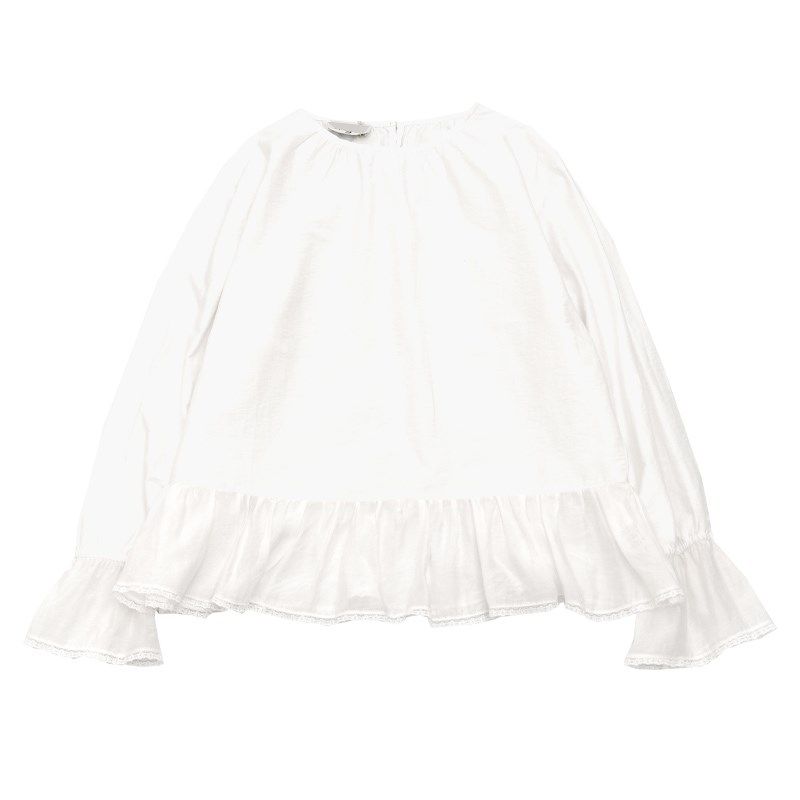 KNgs 春季日系小清新纯色套头白色荷叶边拼接长袖娃娃衫衬衫女,淘宝优惠券,粉丝福利购,淘宝优惠卷
