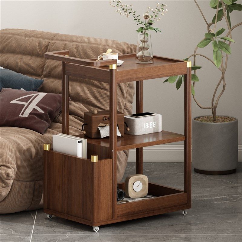 可移动边几小推车客厅沙发边柜中古茶几实木收纳置物架子酒水餐车,淘宝优惠券,粉丝福利购,淘宝优惠卷