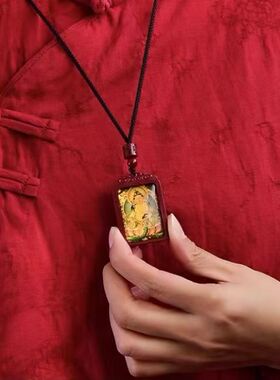 布艺项链【师傅推荐】黄财神唐卡平安护身吊坠随身携带祝福布艺