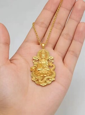 合金吊坠 [师傅推荐】中国风龙牌观音佛头挂件平安扣吊坠男女项链