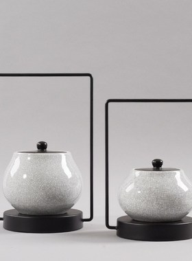 新中式陶瓷罐摆件艺术品样板间衣帽间酒店客厅玄关书柜禅意软装饰