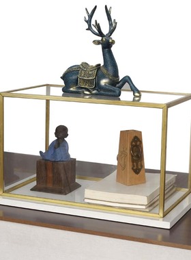 玻璃防尘罩工艺品摆件铜边透明佛像金属展示盒展柜大理石底座定制