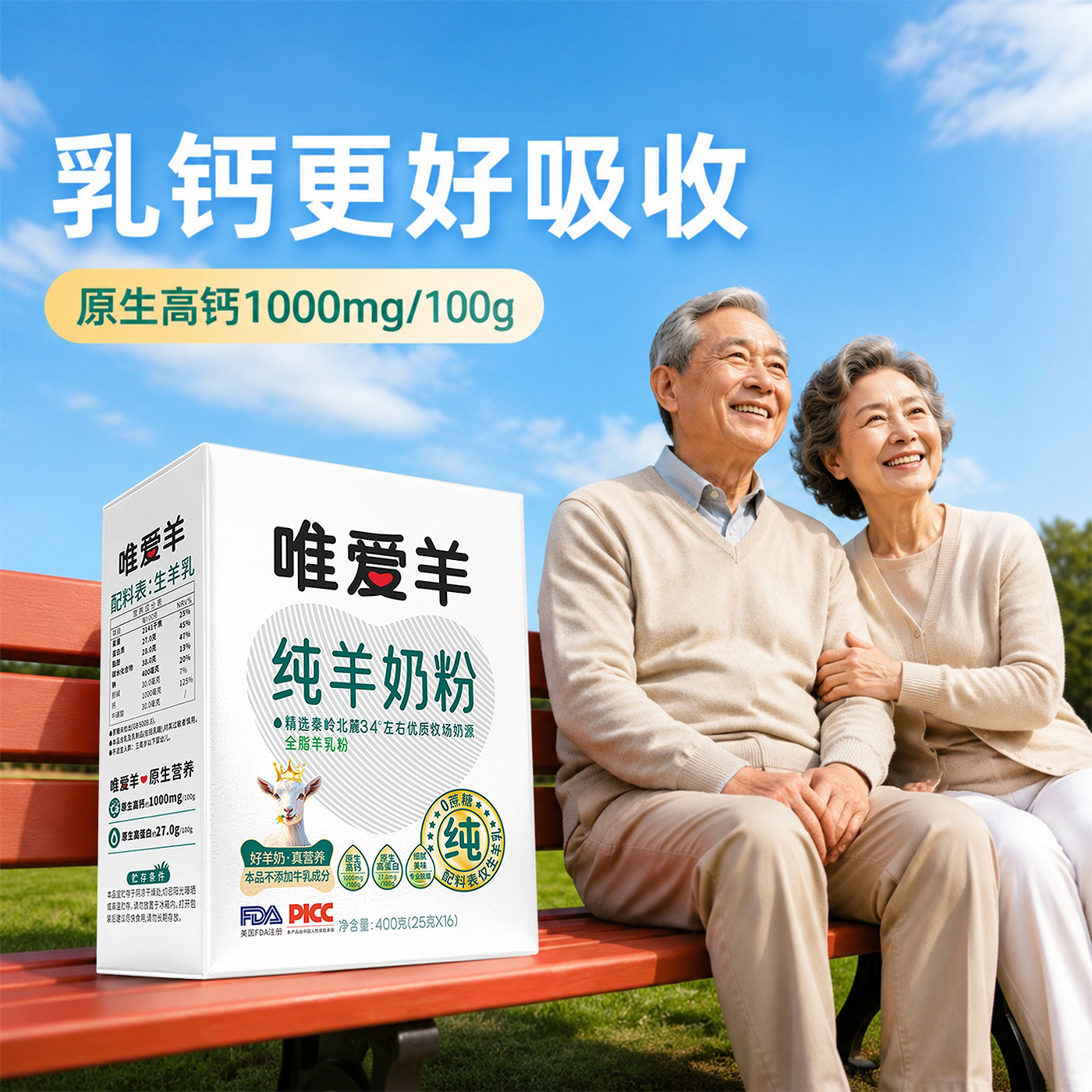 唯爱羊陕西纯羊奶粉成人中老年全脂高钙高蛋白400克独立条包装