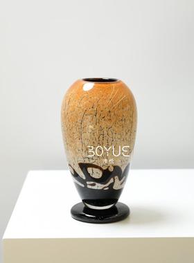 中古风小黑色底座色裂纹S252小口琉璃瓶简约样板花间现代客棕厅摆