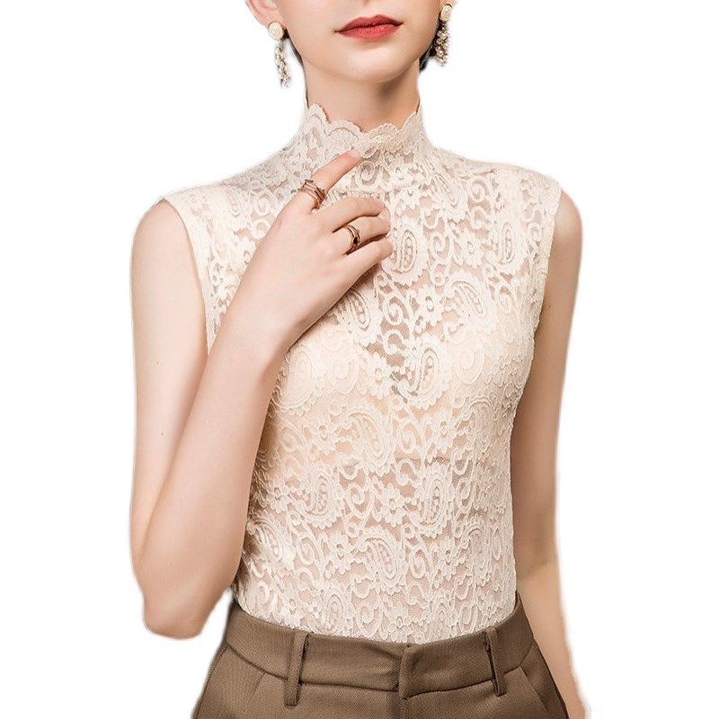 加绒2021新款秋冬高领蕾丝假领背心打底衫女修身无袖内搭立领网纱,淘宝优惠券,粉丝福利购,淘宝优惠卷