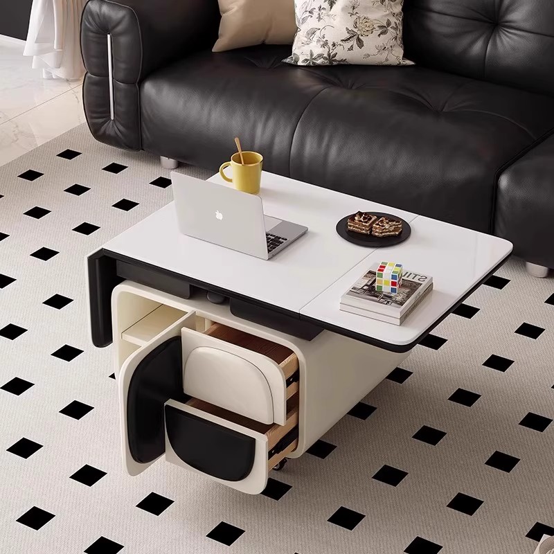 移动茶几可折叠升降长方形极简创意多功能客厅岩板小推车沙发边几 - 图1