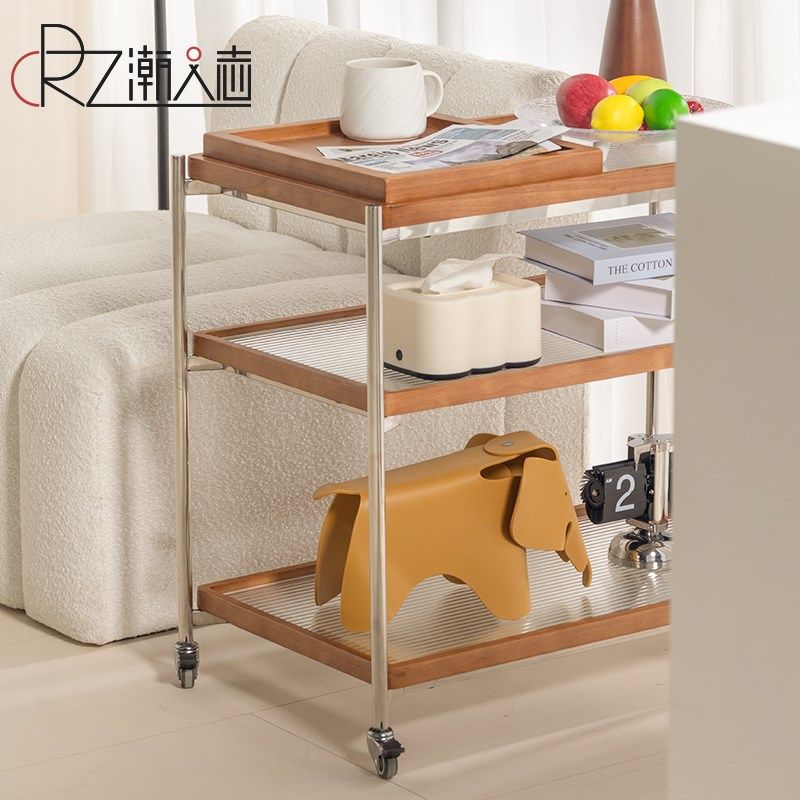 复中古边几客厅家用沙发侧边柜多层置物架可移动不锈钢小推车茶几,淘宝优惠券,粉丝福利购,淘宝优惠卷