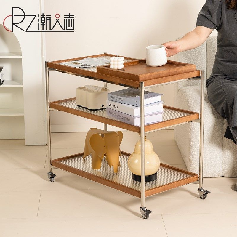 复中古边几客厅家用沙发侧边柜多层置物架可移动不锈钢小推车茶几,淘宝优惠券,粉丝福利购,淘宝优惠卷