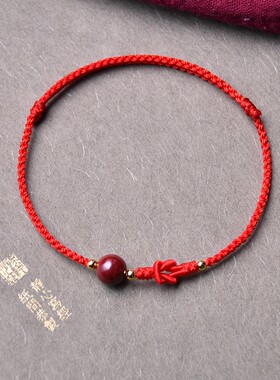 天然原矿朱砂红k绳女转运手链脚链细款手工编织男情侣礼物送女友
