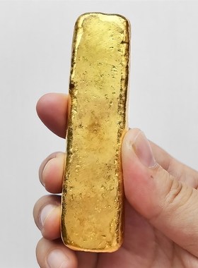 晋茂上上足赤金条影视道具仿金摆件 清末民初铜鎏金书房镇尺金块