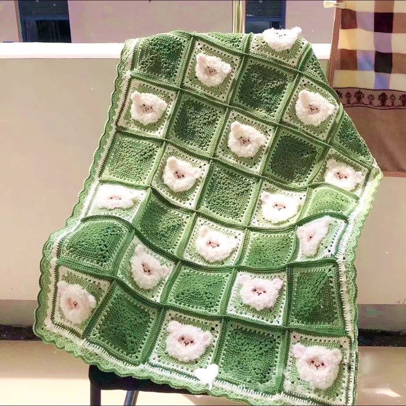 可爱羊咩咩毯子diy编织材料包毛线钩针祖母格毯子手工宝宝毯子,淘宝优惠券,粉丝福利购,淘宝优惠卷