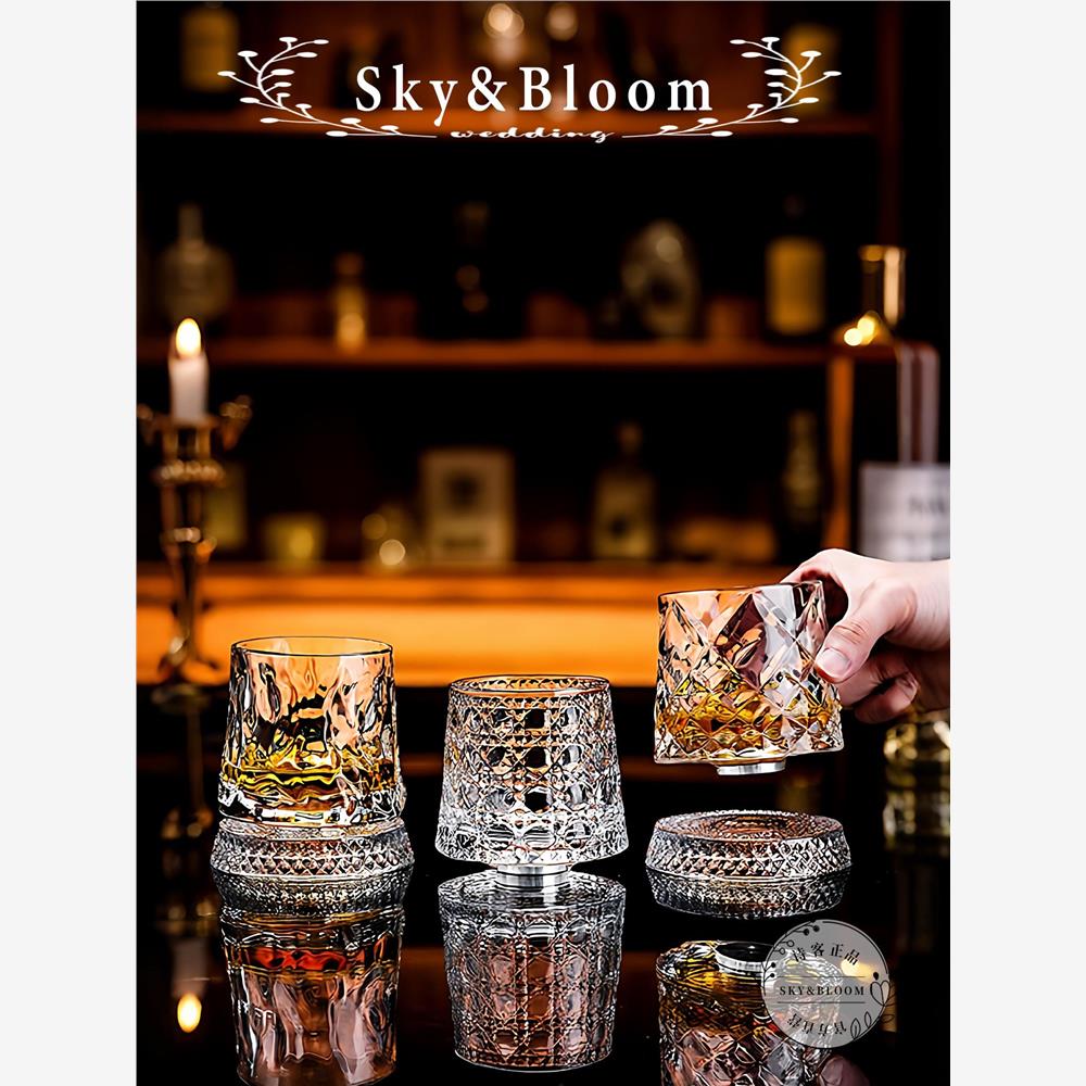 SkyBloom诗客威士忌酒杯高级感家用旋转杯礼物透明轻奢酒吧洋酒杯 - 图0