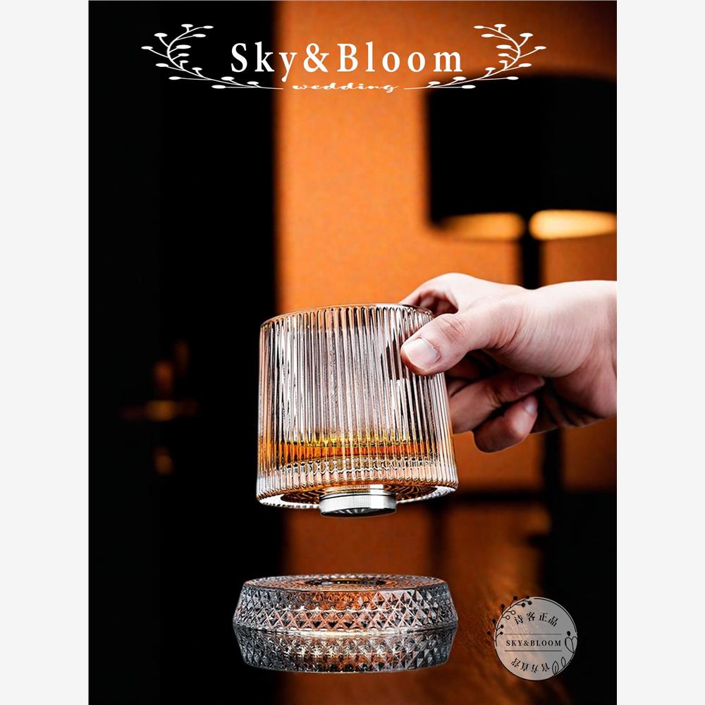 SkyBloom诗客威士忌酒杯高级感家用旋转杯礼物透明轻奢酒吧洋酒杯 - 图2