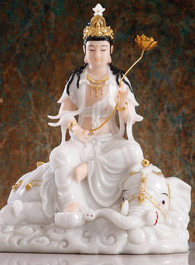 热销汉白玉文殊普贤菩萨佛像家用供奉文殊菩萨华严三圣客厅桌面摆