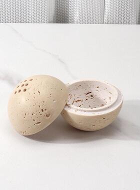 天然黄洞大理石烛台覆古圆形香薰香炉摆件样板间客厅方形果盘装饰