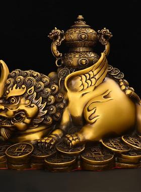 铜貔貅摆件纯铜独角飞天貔貅福禄如意瑞兽家居办公室装饰霸王皮丘