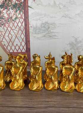 直销新款做旧仿古铜鎏金古月轩十二生肖礼盒套装复古文玩鎏金书房