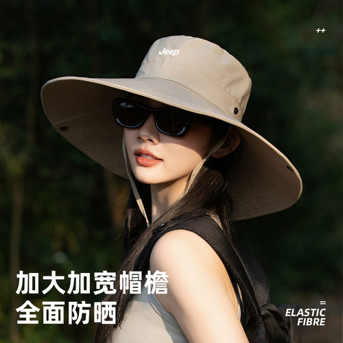 jeep吉普西部牛仔帽渔夫帽女夏季户外徒步登山遮阳帽大檐防晒帽子 - 图2