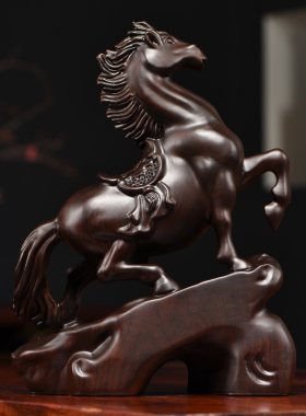 黑檀木雕马摆件实木马到成功新中式家居客厅书房办公桌面装饰礼品