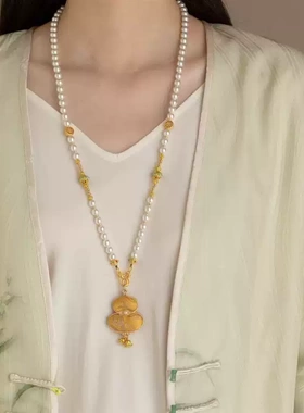 金葫宋锦珍珠新中式项链女葫芦