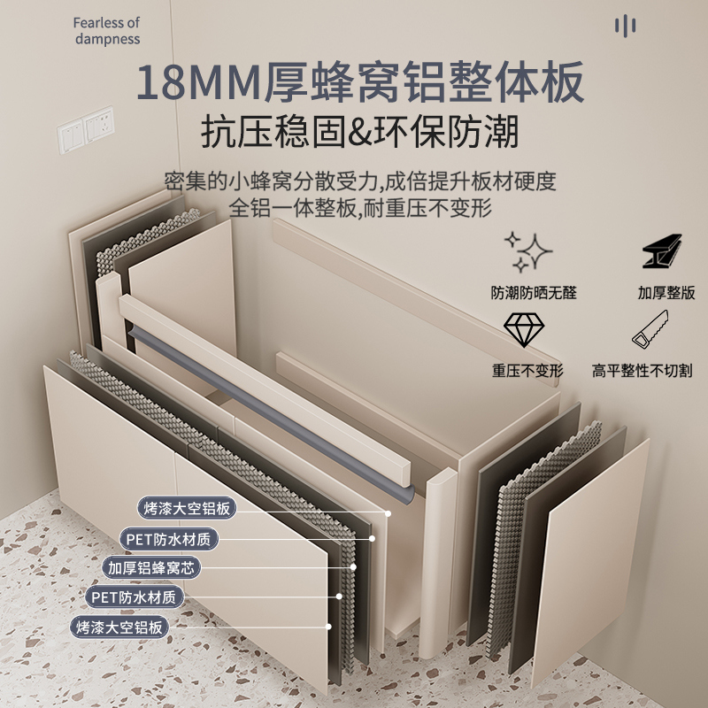 奶油风蜂窝铝浴室柜组合陶瓷一体盆洗手盆卫生间圆角洗漱台抽纸口 - 图3