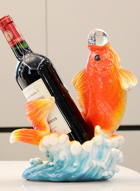 新中式锦鲤鱼红酒架摆件招财客厅电视柜酒柜装饰品工艺品乔迁家用