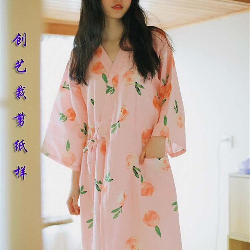 裁剪图 B44日系睡裙女纯棉睡袍日式和风春秋大码浴袍和服睡衣纸样,淘宝优惠券,粉丝福利购,淘宝优惠卷