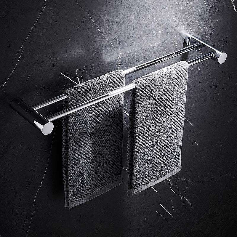 毛巾杆打架双孔MYJ浴室卫生间镀巾铬单杆挂毛浴巾置物架壁挂式收 - 图1