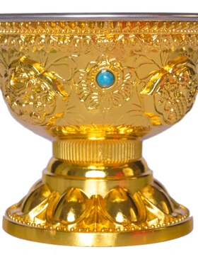 热销八吉祥圣水杯佛前供奉财神供杯鎏金藏传密宗铜合金供水碗1套8
