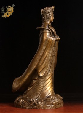 真古意 黄铜妈祖神像摆件 铜开天后圣J母海神妈祖家居供奉工艺品
