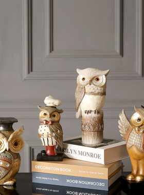 美式猫头鹰小摆件创意家居客厅装饰个性酒柜N样板间店铺摆设工艺