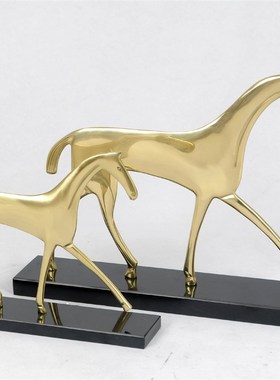 欧式桌面饰品个性现代办公室铜鹿铜马摆件金色客厅样板间软装工艺