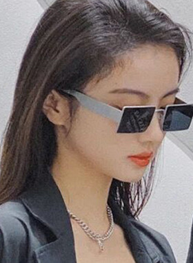 个性长方形四方墨镜金属宽腿嘻哈欧美街拍复古太阳T眼镜男潮流网